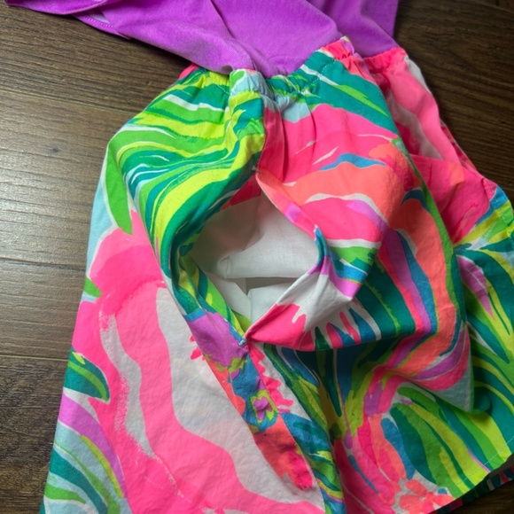 Lilly Pulitzer Girls Brit Dress Paradise Bound Ruffle Purple Pockets Size XS 2-3 - Picture 7 of 13